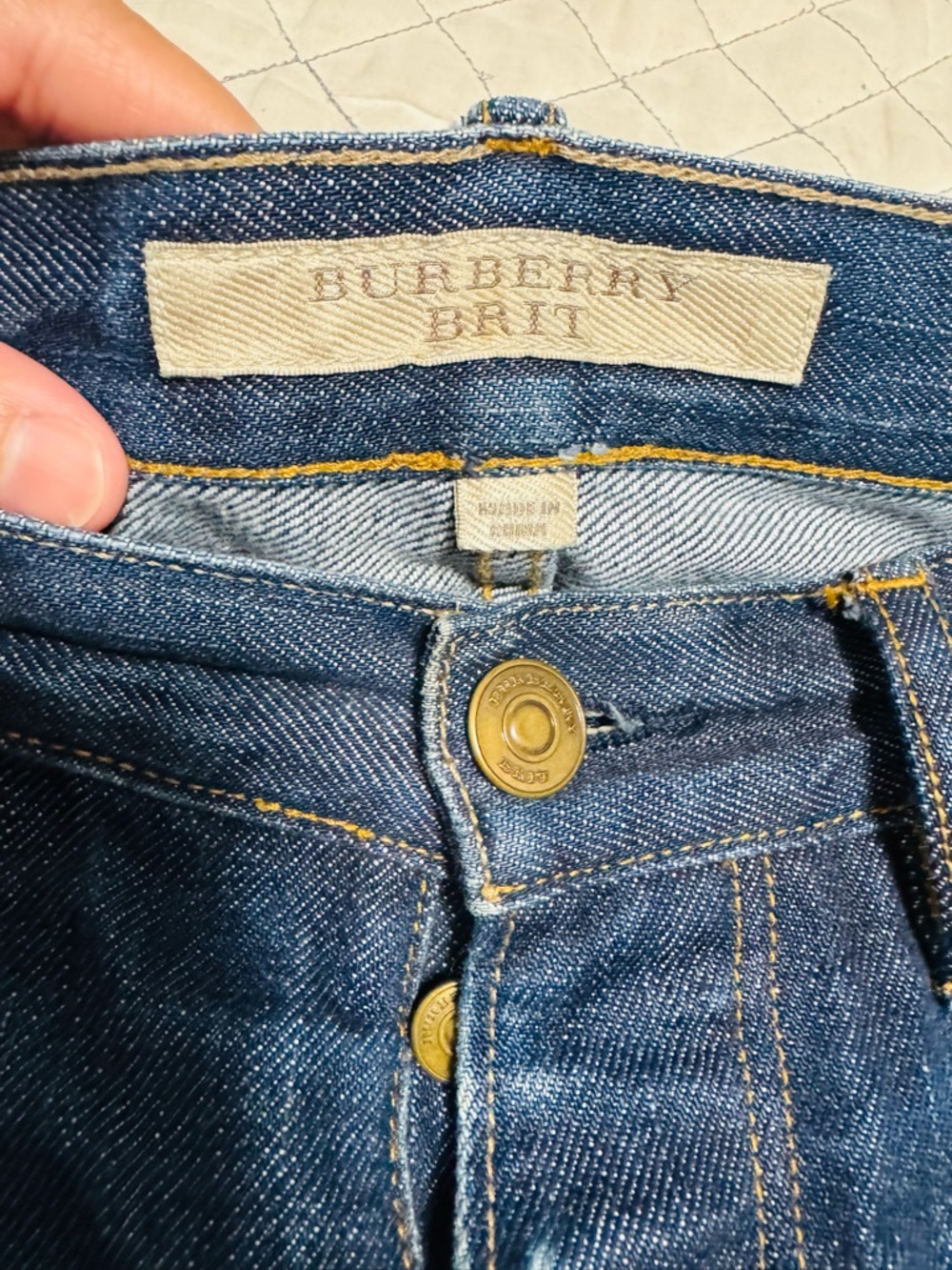 Burberry Blue Denim Jeans with Leather Trim